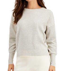 ALFANI Shine-Striped Sweater in cream and silver - size XL